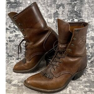 Vintage Abilene Lace Up Roper Boots Womens 7 M Brown Leather Kiltie Western USA